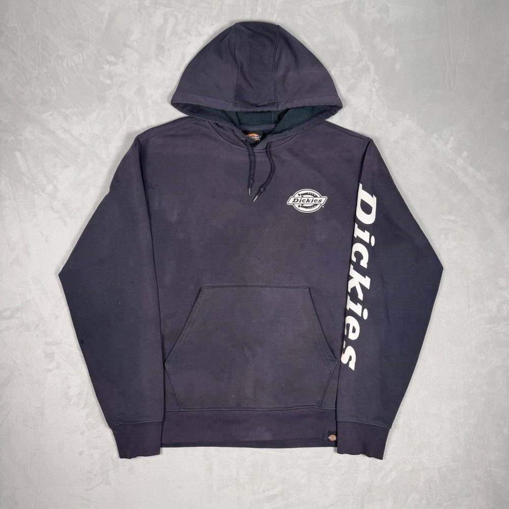 Y2K Mens Dickies Graphic Sleeve Logo Pullover Hoodie Navy Size Medium